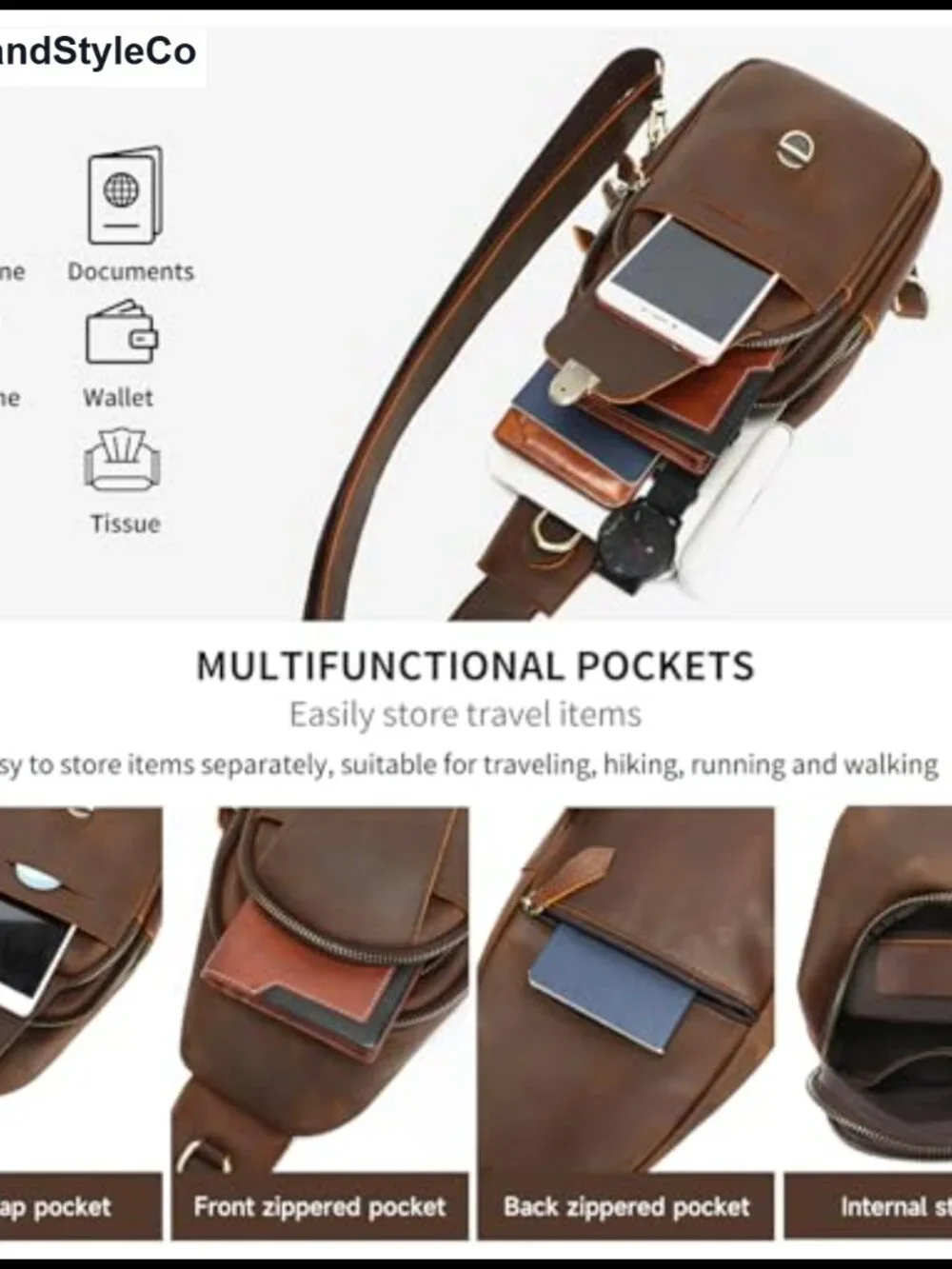 Genuine Leather Sling Bag for Men Crossbody Chest Daypack